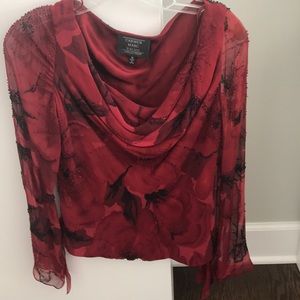 Beaded Red & Black silk Blouse